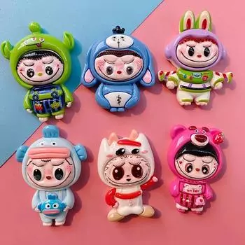 2 шт. симпатичных мини-серии LABUBU мультфильм смоляные плоские кабошоны материалы для поделок ювелирные изделия подвески фиолетовый