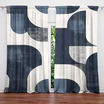 2 шт. Сине-белые занавески с художественным принтом для домашнего декора - Карманные шторы для окон в спальню, кухню, гостиную 52.5cmX116cm X 2pcs