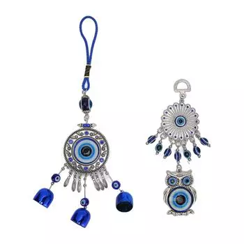 2 шт. Синий глаз Совы Украшение Удачи Привлечение Богатства Модный Автомобильный Зеркало Декор Подвесной для Стены