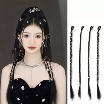 2 шт., синтетический парик, косы с заколками, коса для наращивания волос, аксессуары, кольца, дреды, веревка для волос в стиле хип-хоп, мишура