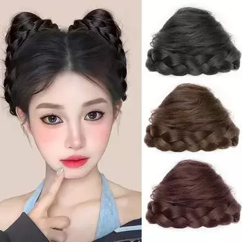 2 шт. синтетический шнурок для кошачьих ушей, сумка для парика, плетеные волосы, шиньон, пончик, плетеные шиньоны, заколка для волос, булочка для повседневного ношения, милый и