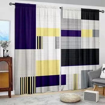 2 шт. скандинавские современные геометрические полосатые узоры с принтом штор для домашнего декора - карниз для оконной отделки для спальни, офиса 52.5cmX116cm X 2pcs