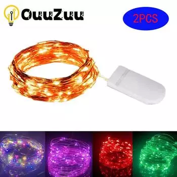 2 шт. сказочный светильник, новогодний светодиодный рождественский светильник, водонепроницаемый гирляндный светильник из медной проволоки для свадебной гирлянды, вечеринки, 1 м, 2 м, 3 м, 5 м, светильник для штор 1M теплый белый