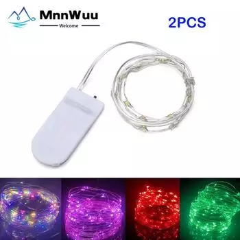 2 шт. сказочный светильник, новогодний светодиодный рождественский светильник, водонепроницаемый гирляндный светильник из медной проволоки для свадебной гирлянды, вечеринки, 1 м, 2 м, 3 м, 5 м, светильник для штор 1M теплый белый