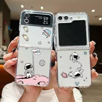 2 шт. складной чехол с рисунком астронавта для Samsung Galaxy Z Flip6 Flip5 Flip4 Flip3 Planet прозрачный противоударный тонкий чехол для телефона Samsung Z Flip6