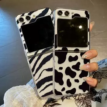 2 шт. складной чехол с рисунком зебры, бабочки, камуфляжа, кролика для Samsung Galaxy Z Flip6 Flip5 Flip4 Flip3, противоударный складной жесткий чехол Samsung Z Flip5 чёрный/белый