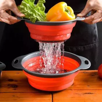 2 шт. складной дуршлаг и сито, прочная кухонная сушилка, корзина для пасты, экономящая место на кухне, дуршлаг красный