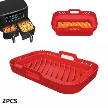 2 шт. Складной силиконовый вкладыш для фритюрницы Ninja Dual Air Fryer Accessories Многоразовый силиконовый горшок-гриль сковорода кухонные принадлежности для выпечки