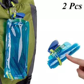 2 шт. складные бутылки для воды гибкие многоразовые дорожные бутылки для воды пластиковый мешок для воды мягкая фляжка сумка для воды с карабином 700ml / 2pcs