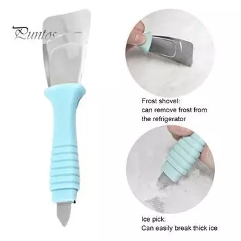 2 шт. скребок для льда из нержавеющей стали для холодильника, лопатка для льда с ручкой, трехслойная дуговая конструкция, эргономичный лед для чистки морозильника розовый/синий