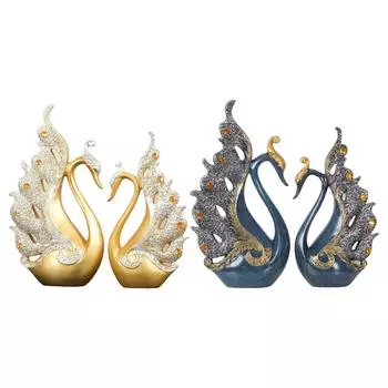 2 шт. скульптура лебедя статуи животных офис креативные фигурки лебедя декор синий