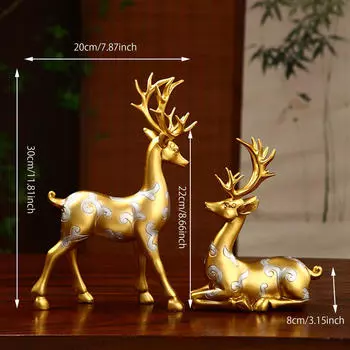 2 шт. Скульптуры оленей из смолы, статуи животных, коллекционные, настольные украшения, статуи оленей для White Gold