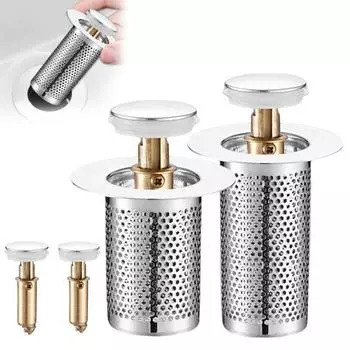 2 шт. сливной фильтр для пола из нержавеющей стали, сетчатый фильтр для раковины в ванной комнате, всплывающий фильтр для раковины с корзиной для улавливания волос long+short