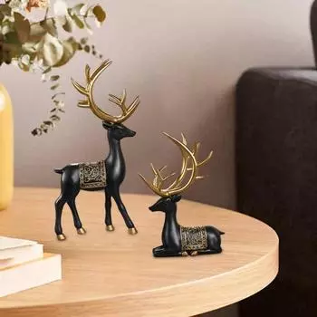 2 шт. смоляная статуя оленя рождественская сидящая стоящая фигурка оленя домашняя настольная скульптура оленя для подставки под телевизор в гостиную чёрный