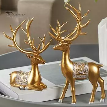 2 шт. смоляная статуя оленя рождественская сидящая стоящая фигурка оленя домашняя настольная скульптура оленя для подставки под телевизор в гостиную чёрный