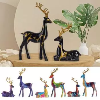 2 шт. смоляного украшения оленя, стоящего оленя и лежащего оленя, скульптура настольная фигурка оленя для золотистый/чёрный