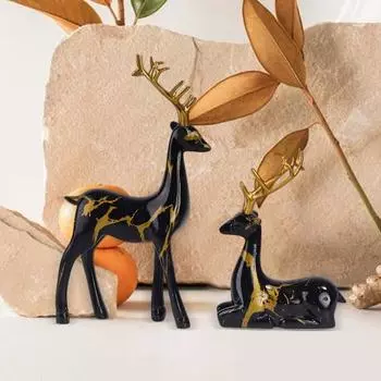 2 шт. смоляного украшения в виде оленя, стоящего оленя и лежащего оленя, настольная фигурка оленя для книжной полки, каминной полки, шкафа, декора