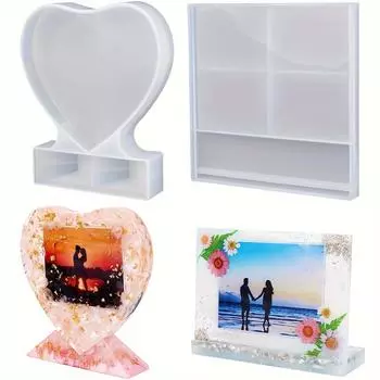 2 шт. смоляные формы прямоугольник и сердце силиконовые фоторамки формы для DIY персонализированные фото силиконовые инструменты для сувениров ручная работа ремесла 2pcs