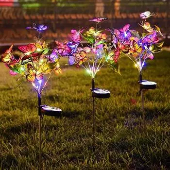 2 шт. солнечная лампа садовые фонари на солнечной энергии моделирование цветок бабочка газон свет заземляющая вилка водонепроницаемый праздничный декор lampy