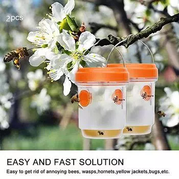 2 шт. Солнечная светодиодная ловушка для пчел, фрукты, солнечная зарядка оранжевый