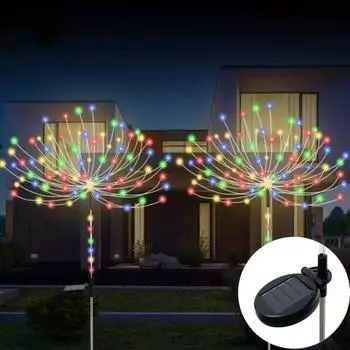 2 шт., солнечные фейерверки, гирлянда для уличного украшения, многоцветные светодиодные садовые фонари, ландшафтное освещение для дворовых газонов и фестивалей