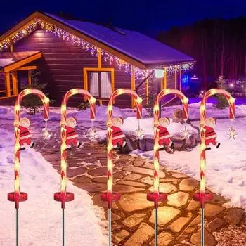 2 шт. солнечные гирлянды в виде леденцов рождественские огни Санта-Клауса снеговика водонепроницаемые светодиодные фонари для дорожек Santa Claus