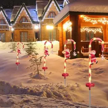 2 шт. солнечные гирлянды в виде леденцов, рождественские огни Санта-Клауса, снеговика, водонепроницаемые светодиодные фонари для дорожек для рождественских украшений сада Santa Claus