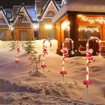 2 шт. солнечные гирлянды в виде леденцов, рождественские огни Санта-Клауса, снеговика, водонепроницаемые светодиодные фонари для дорожек для рождественских украшений сада Santa Claus