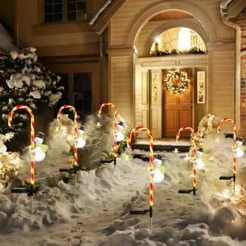 2 шт. солнечные рождественские огни в виде леденцов, Санта-Клаус, снеговик, дорожные огни, уличные водонепроницаемые маркеры для дорожек с кольями для сада и двора Snowman