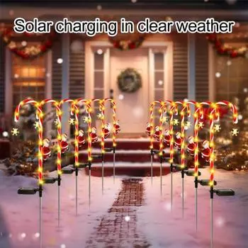 2 шт. солнечные рождественские огни в виде леденцов, Санта-Клаус, снеговик, дорожные огни, уличные водонепроницаемые маркеры для дорожек с кольями для сада и двора Snowman