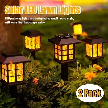2 шт., солнечные уличные газонные светильники, лампа в форме ретро-дома, водонепроницаемая, для украшения двора и сада, ночник, вставленный в маленькие дворцовые светильники 2Pcs теплый белый