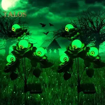 2 шт. Солнечный череп, украшения на Хэллоуин, глазной череп, светильник с розами, готический водонепроницаемый уличный светильник для сада, газона, двора 2pcs B зелёный