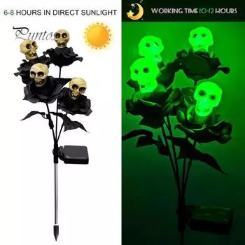 2 шт. Солнечный череп, украшения на Хэллоуин, глазной череп, светильник с розами, готический водонепроницаемый уличный светильник для сада, газона, двора 2pcs B фиолетовый