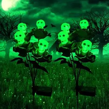 2 шт. Солнечный череп, украшения на Хэллоуин, глазной череп, светильник с розами, готический водонепроницаемый уличный светильник для сада, газона, двора 2pcs B фиолетовый