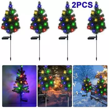 2 шт. Солнечный светильник для рождественской елки, светодиодный уличный светильник для дорожки во дворе (дерево)