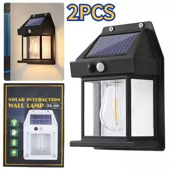 2 шт. солнечный вольфрамовый настенный светильник уличный интеллектуальный индукционный вольфрамовый светильник накаливания с дистанционным управлением освещение для сада и виллы black-1PCS