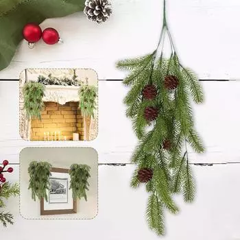 2 шт. сосновые иголки сосновые шишки виноградная лоза свисающие ветки имитация 80 см имитация милый ротанг гирлянда сделать V6K5 Green-2pcs