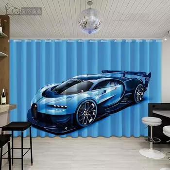 2 шт. Современная простая автомобильная занавеска, крутая спортивная автомобильная занавеска для мальчиков, спальни, гостиной, кухни, занавеска, полузатемняющая драпировка, карман на штанге 2x60Wx50H(CM)&Rod Pocket