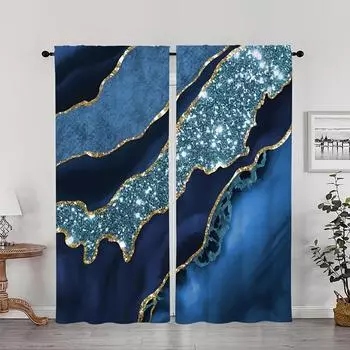 2 шт. Современные абстрактные художественные серые золотистые мраморные напечатанные оконные занавески для спальни, офиса, кухни, гостиной, карманные шторы 100W130H(CM)40x51in&rod pocket