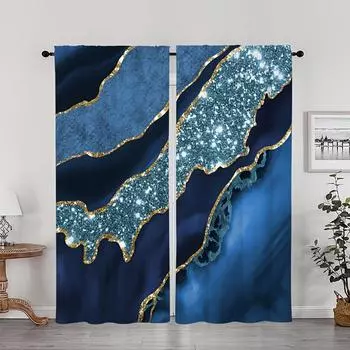 2 шт. Современные абстрактные художественные серые золотистые мраморные напечатанные оконные занавески для спальни, офиса, кухни, гостиной, карманные шторы 100W130H(CM)40x51in&rod pocket
