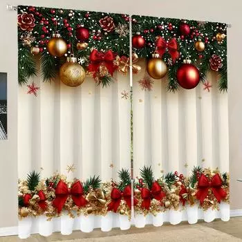 2 шт. современные рождественские елочные колокольчики 3D цифровая печать декоративные шторы панели для спальни гостиной и окна офиса (W50cmxH130cm)x2&Rod Pocket
