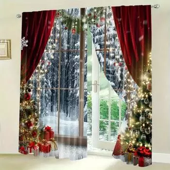 2 шт. Современные рождественские шторы из полиэстера с изысканным рисунком дерева и белыми занавесками для гостиной 50W160H(CM)x2Panel&Hook
