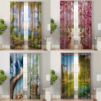 2 шт. Современные шторы для гостиной, украшенные узором с изображением пейзажа дворика, всесезонный декор для гостиной 100W130H(CM)40x51in&rod pocket