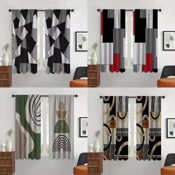 2 шт., современный минималистский стиль гостиная занавеска геометрический черно-белый узор напечатанный занавес для спальни кухня жалюзи 100W130H(CM)40x51in&rod pocket