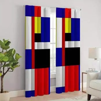 2 шт., современный минималистский стиль гостиной занавески геометрический черно-белый узор напечатанный занавес для гостиной спальни окна (W50H130cm)-2pcs&Rod Pocket