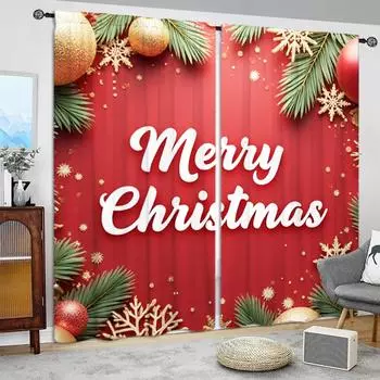 2 шт. создают праздничную атмосферу веселого Рождества, напечатанные занавески для рождественского домашнего декора - карманные оконные шторы для спальни 52.5cmX116cm X 2pcs
