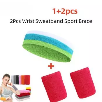 2 шт. спортивные напульсники + 1 шт. повязка на голову полотенце повязка на голову набор для йоги баскетбол теннис фитнес бег повязка на голову запястье протектор 8cm