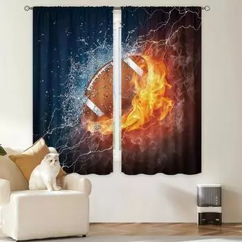 2 шт. Спортивные шторы с карманом на штанге Американский футбол 3D Футбольная занавеска с художественным принтом для гостиной, спальни, домашнего декора W60H60(CM)x2pcs&HOOK