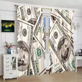 2 шт. США. занавеска с принтом в виде доллара - материал из полиэстера - подходит для спальни, гостиной, кабинета, частной комнаты 30inchx65inchx2Pcs