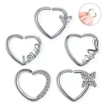 2 шт. стальных пирсинга Daith Love Heart Helix Ear Tragus Cartilage Rook Conch Lobe Ear 16G Nos Hoop Rings Jewelry